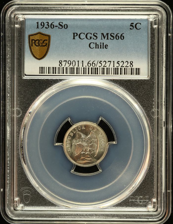 Chile 5 Centavo 1936 So PCGS MS66 0151094Chile 5 Centavo 1936 So PCGS MS66 0151094