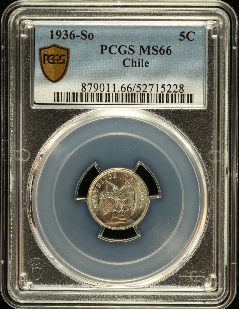 Chile 5 Centavo 1936 So PCGS MS66 0151094
