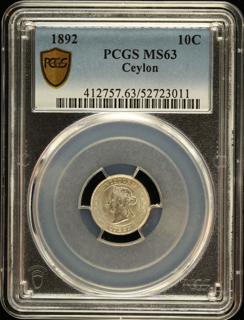 Ceylon 10 Cents 1892 PCGS MS63 0151121