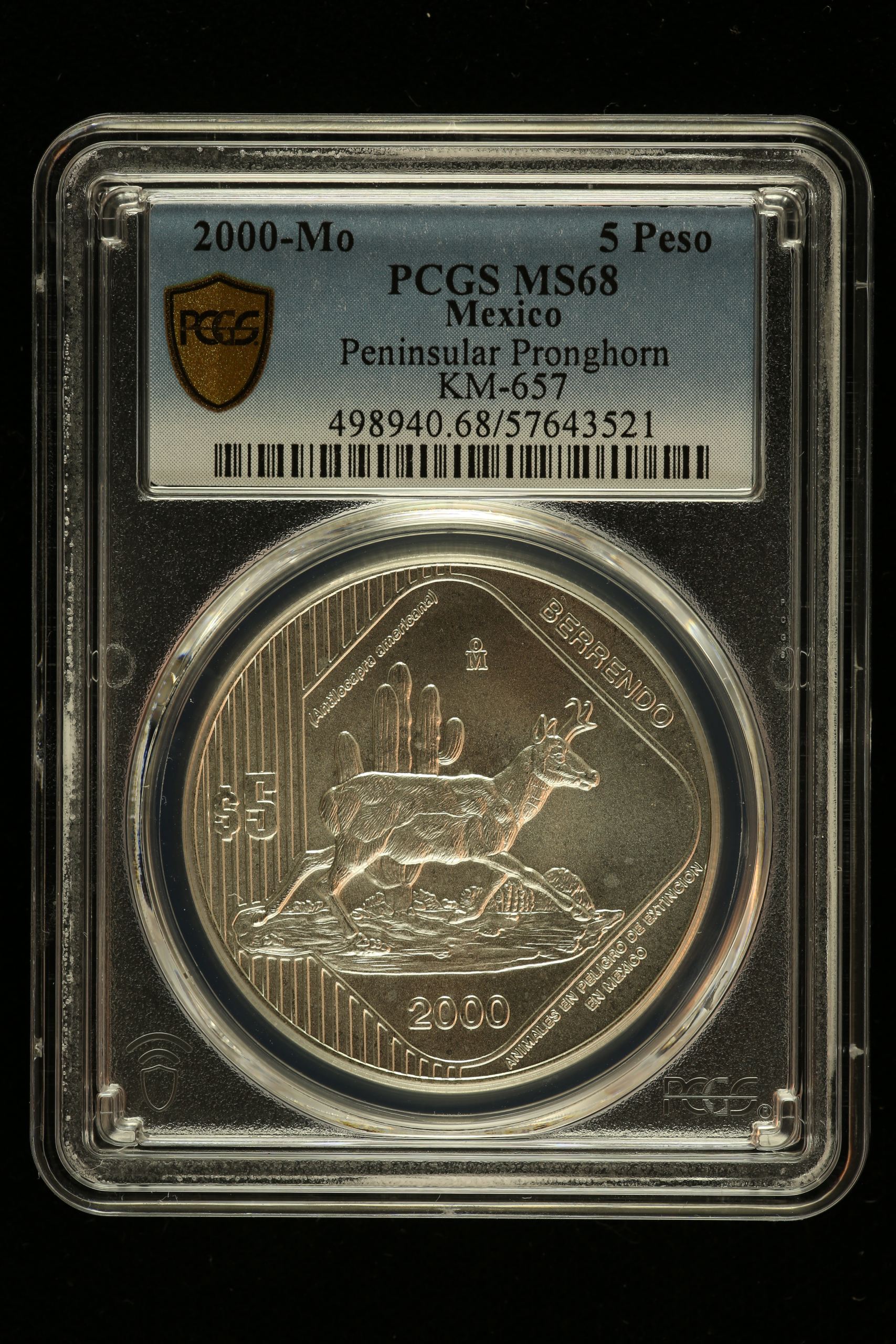 Modern Silver & Minors 5 Peso 2000 Mo KM-657 PCGS MS68 0150467