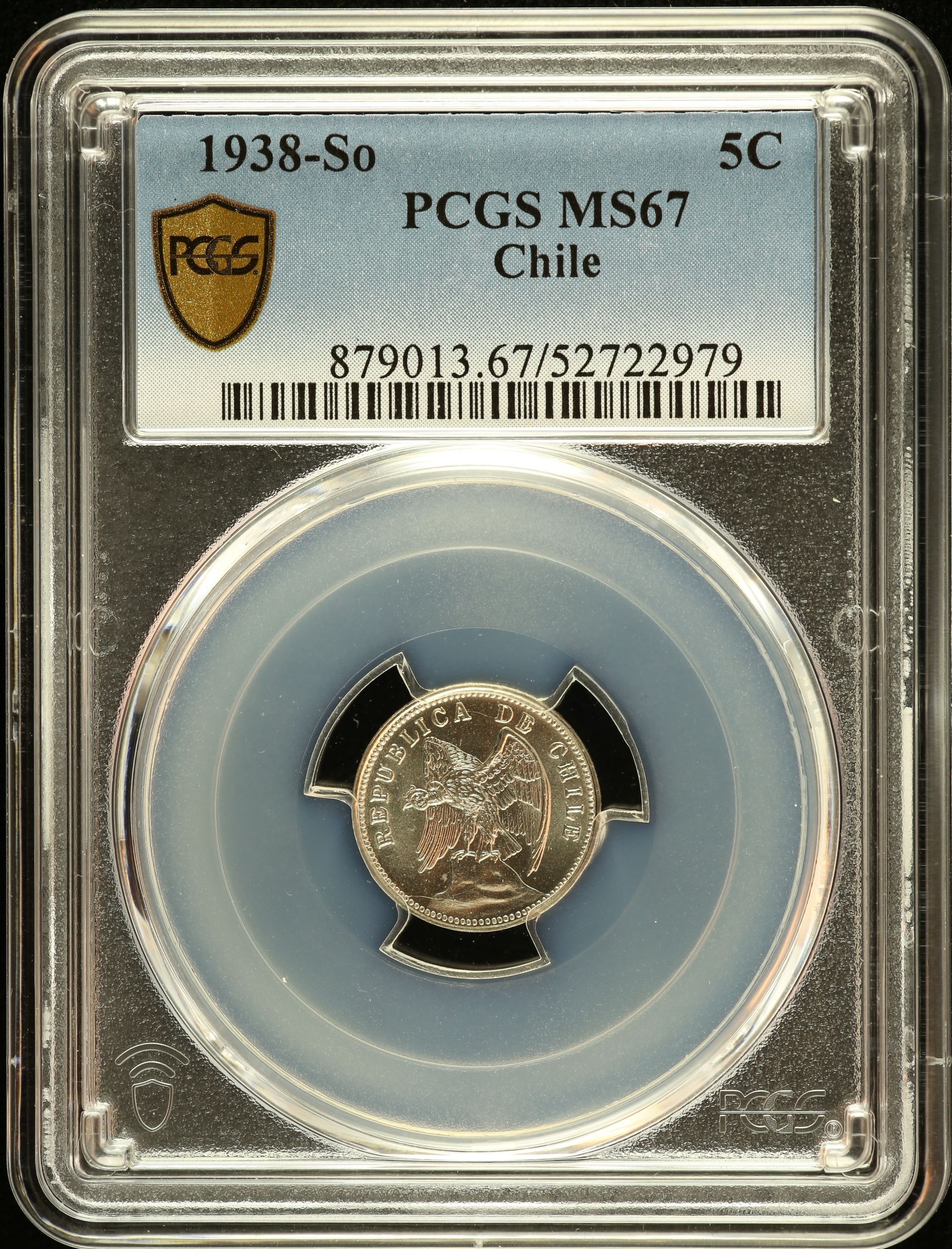 Chile 5 Centavo 1938 So PCGS MS67 0151095