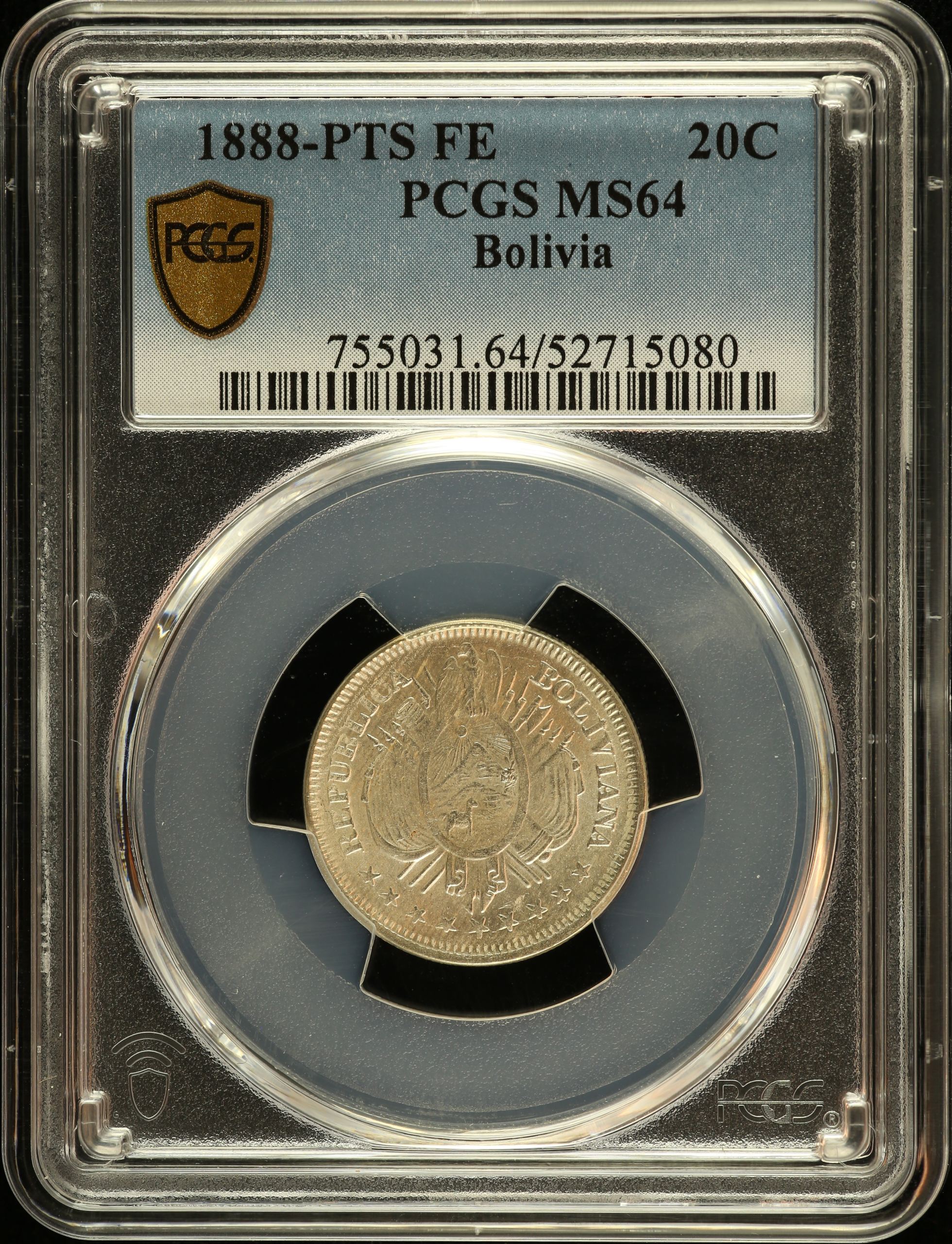 Bolivia 20 Centavo 1888 Pts FE PCGS MS64 0151188