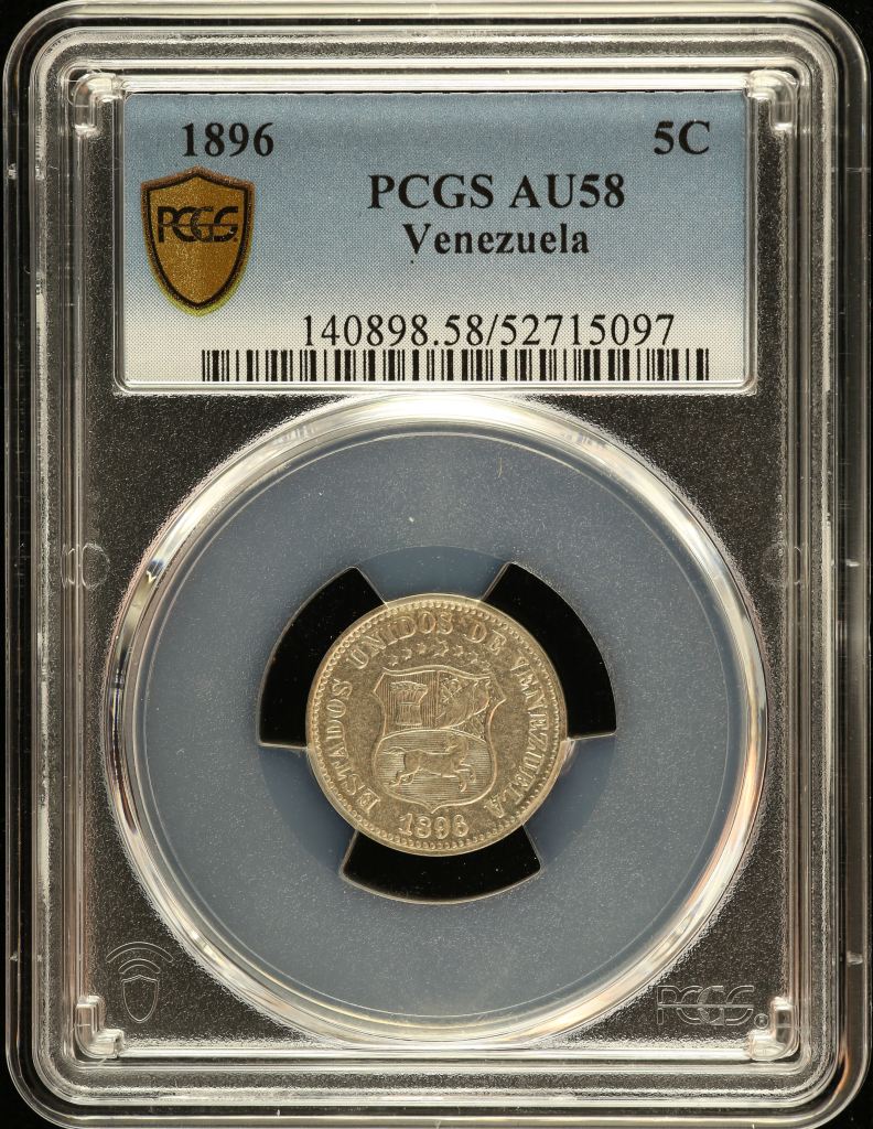 Venezuela 5 Centimos 1896 PCGS AU58 0151122