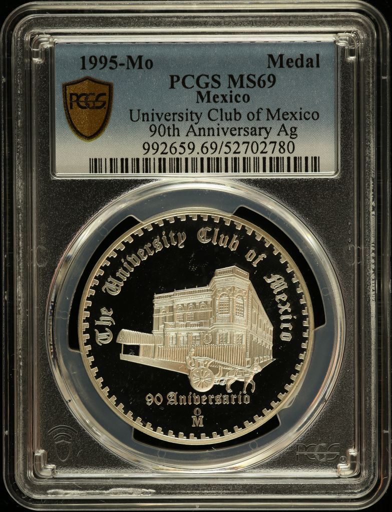 Medals & Tokens University Club of Mexico 90th Anniversary Silver Medal 1995 Mo PCGS MS69 0150780