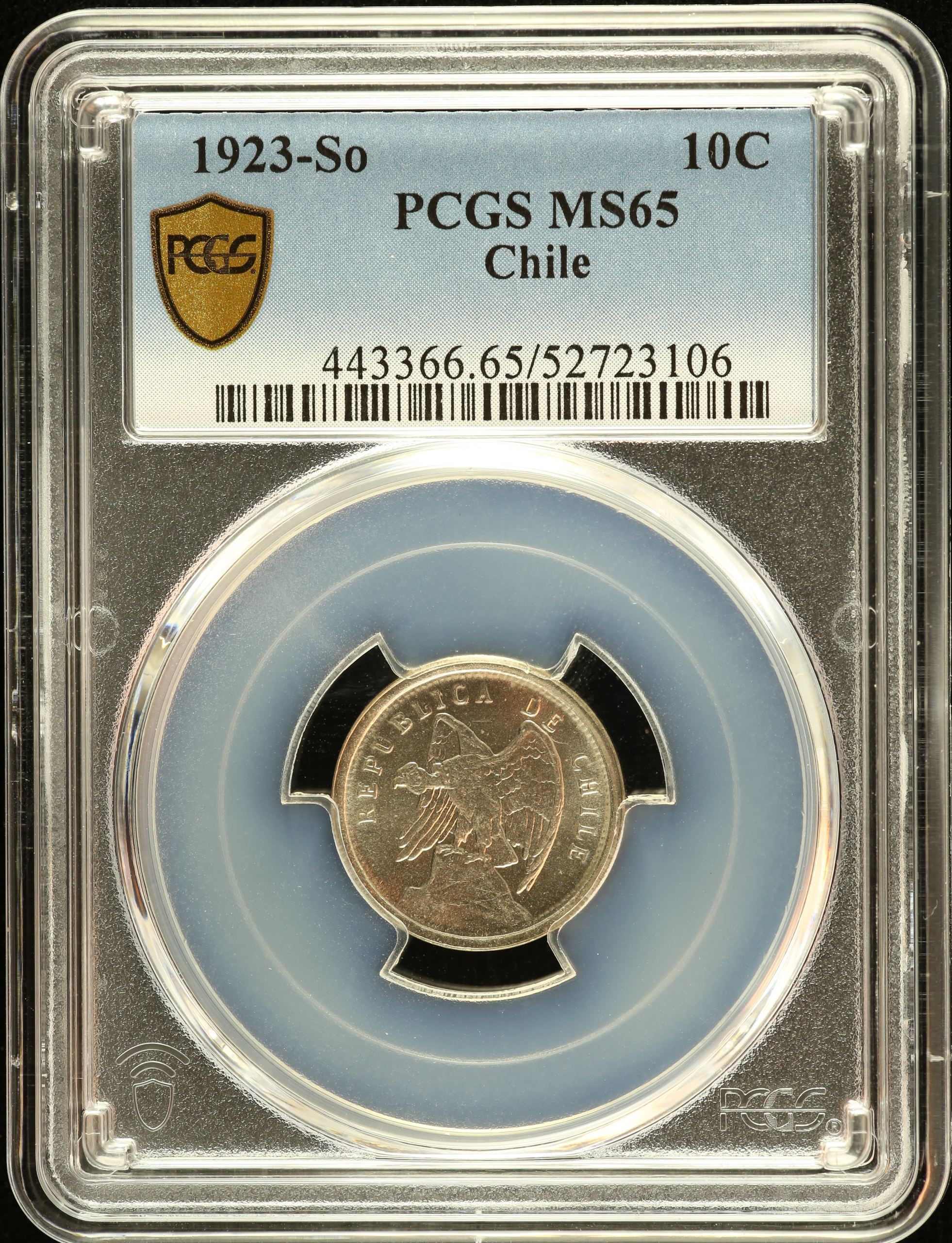 Chile 10 Centavo 1923 So PCGS MS65 0151096