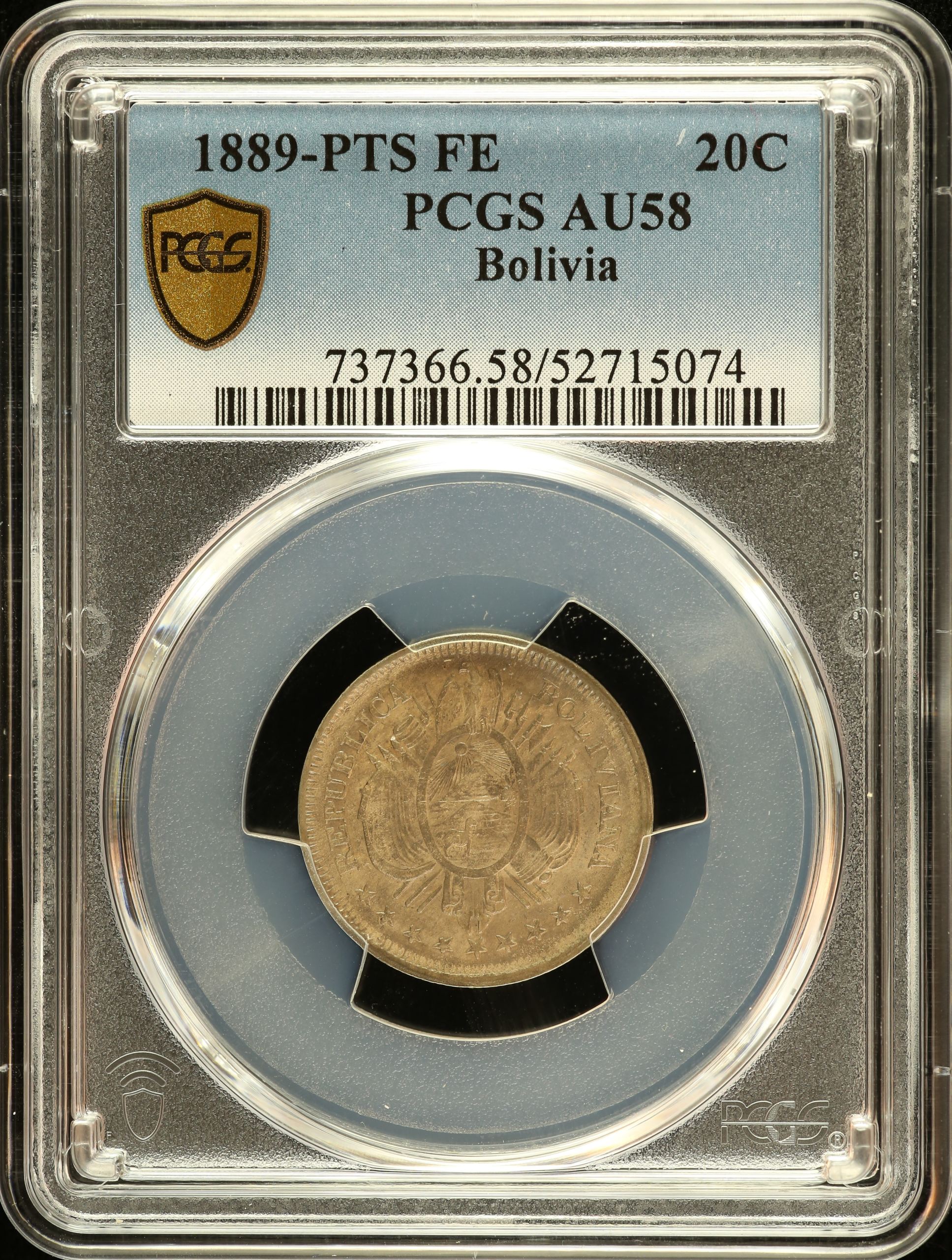 Bolivia 20 Centavo 1889 Pts FE PCGS AU58 0151189