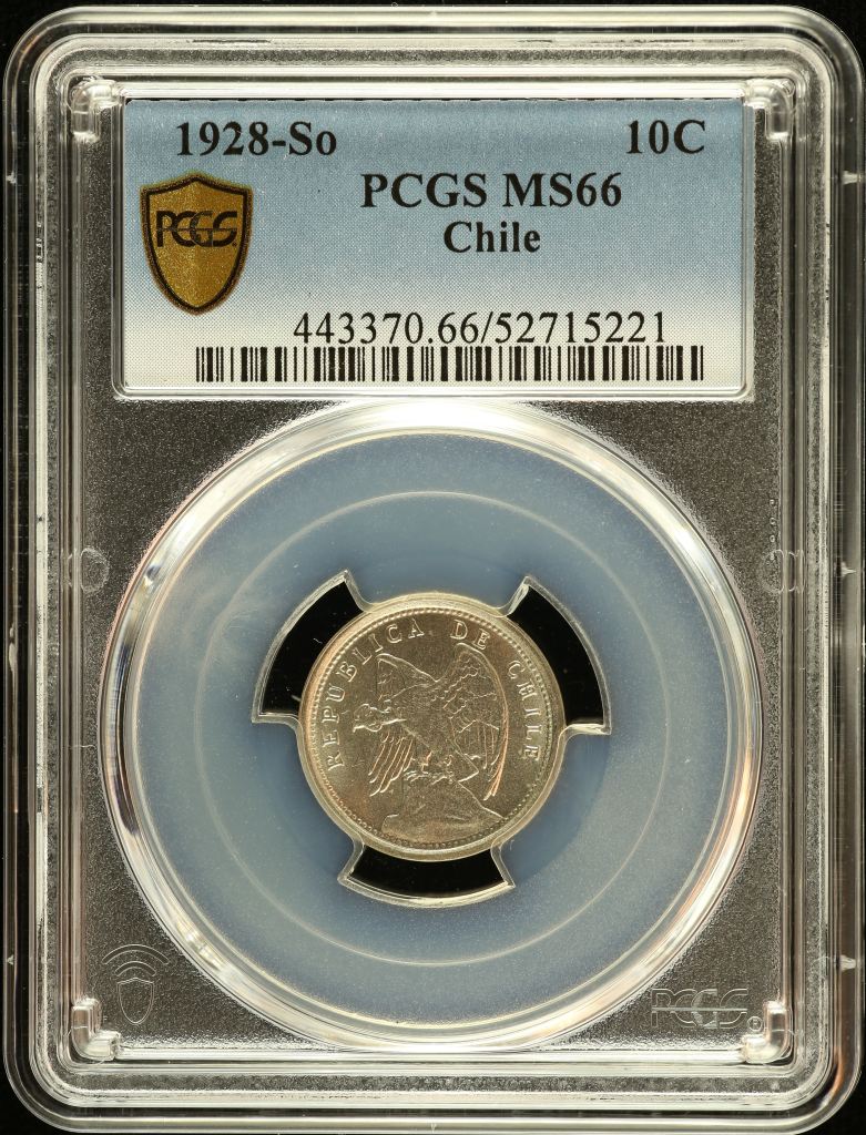 Chile 10 Centavo 1928 So PCGS MS66 0151097