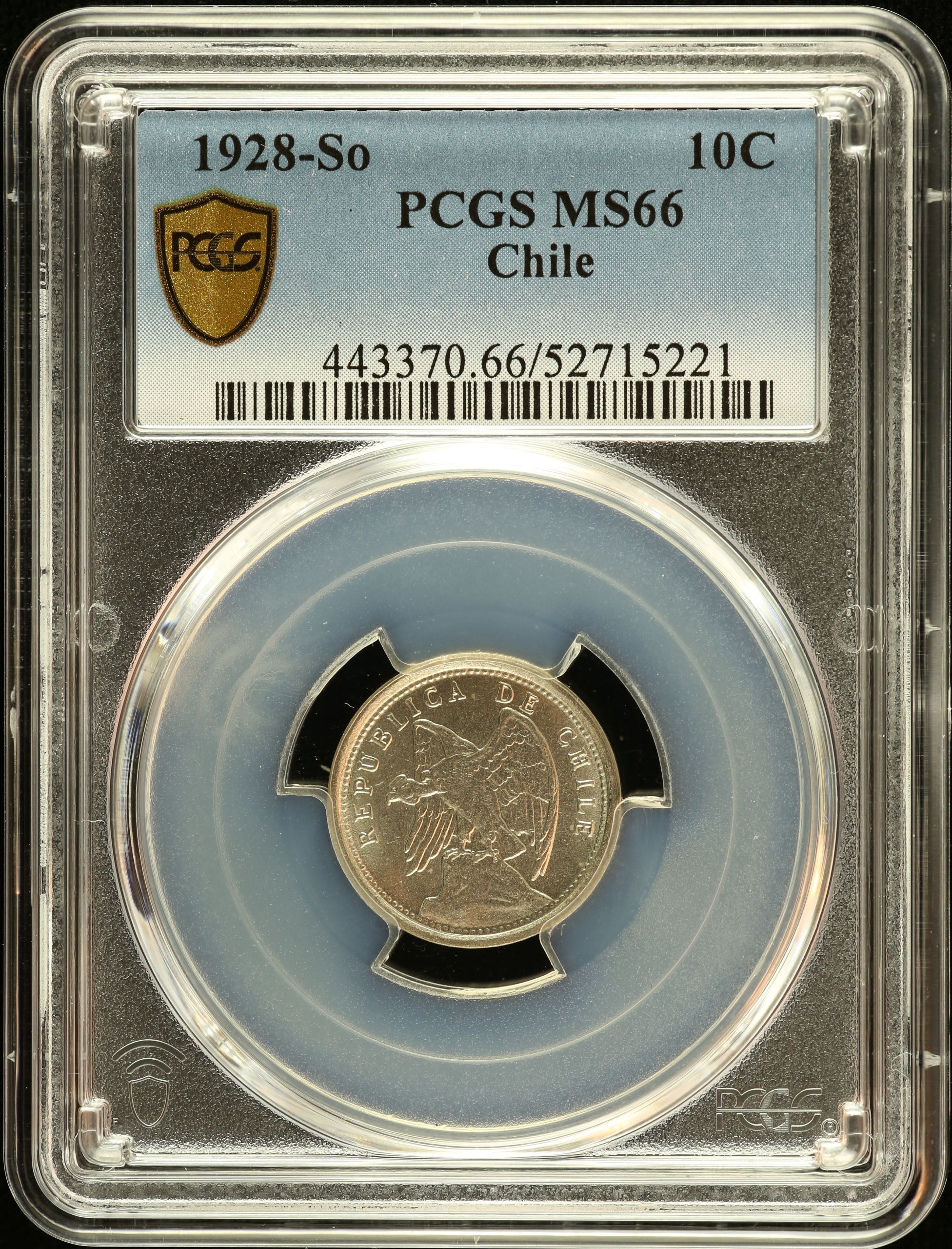 Chile 10 Centavo 1928 So PCGS MS66 0151097