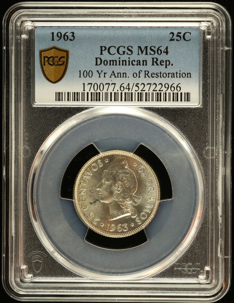 Dominican Republic 25 Centavos 1963 PCGS MS64 0151124