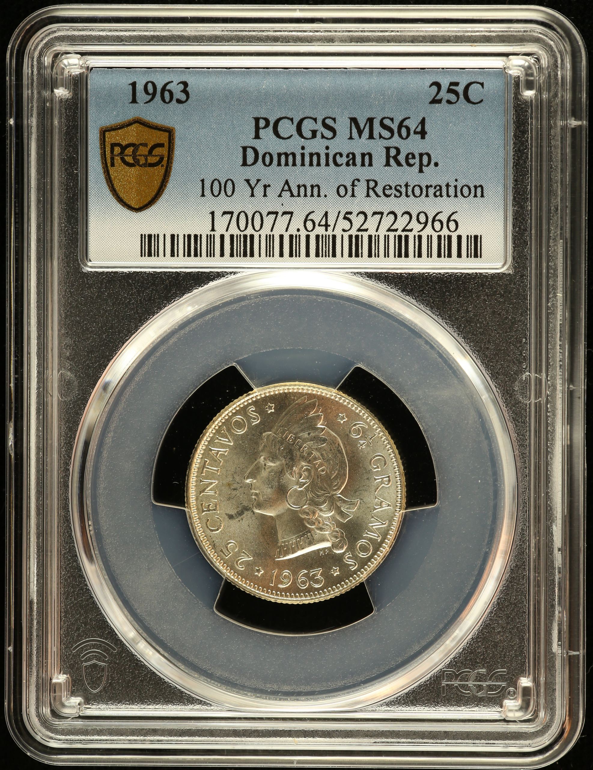 Dominican Republic 25 Centavos 1963 PCGS MS64 0151124