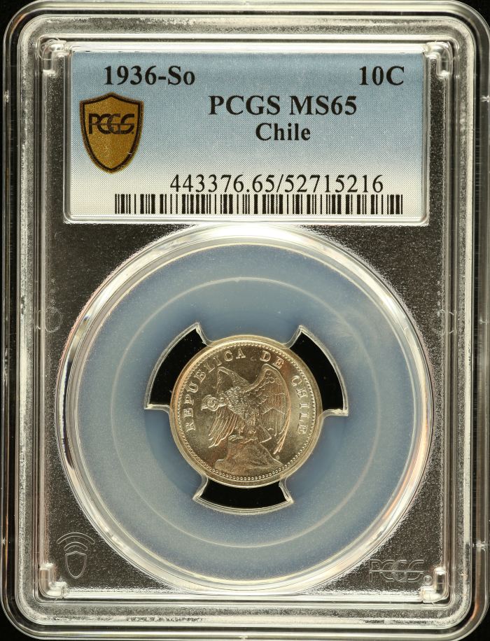 Chile 10 Centavo 1936 So PCGS MS65 0151098Chile 10 Centavo 1936 So PCGS MS65 0151098