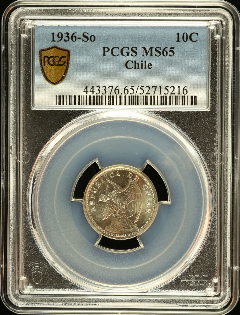 Chile 10 Centavo 1936 So PCGS MS65 0151098