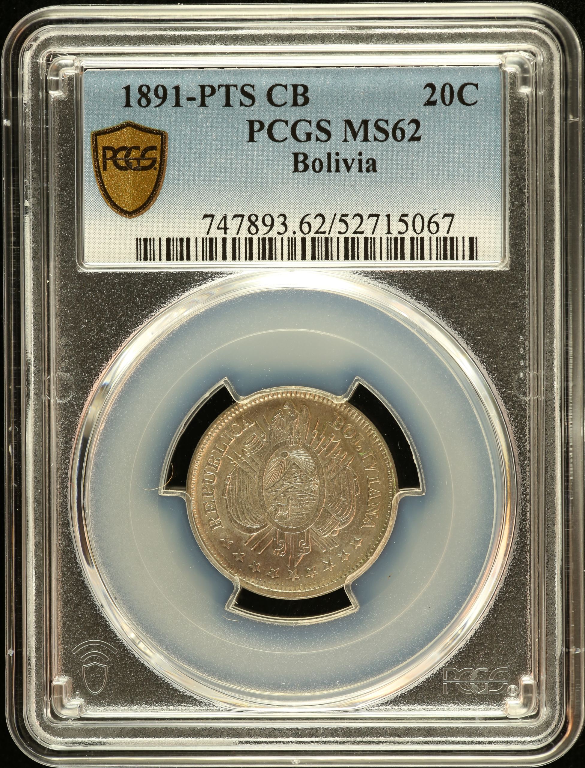 Bolivia 20 Centavo 1891 Pts CB PCGS MS62 0151191