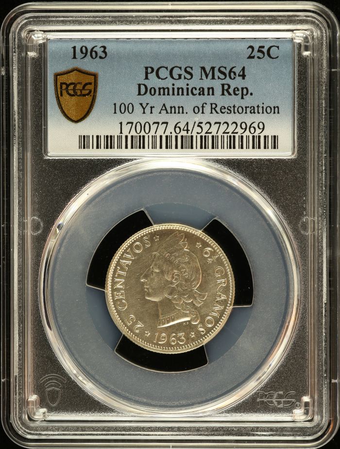 Dominican Republic 25 Centavos 1963 PCGS MS64 0151125Dominican Republic 25 Centavos 1963 PCGS MS64 0151125