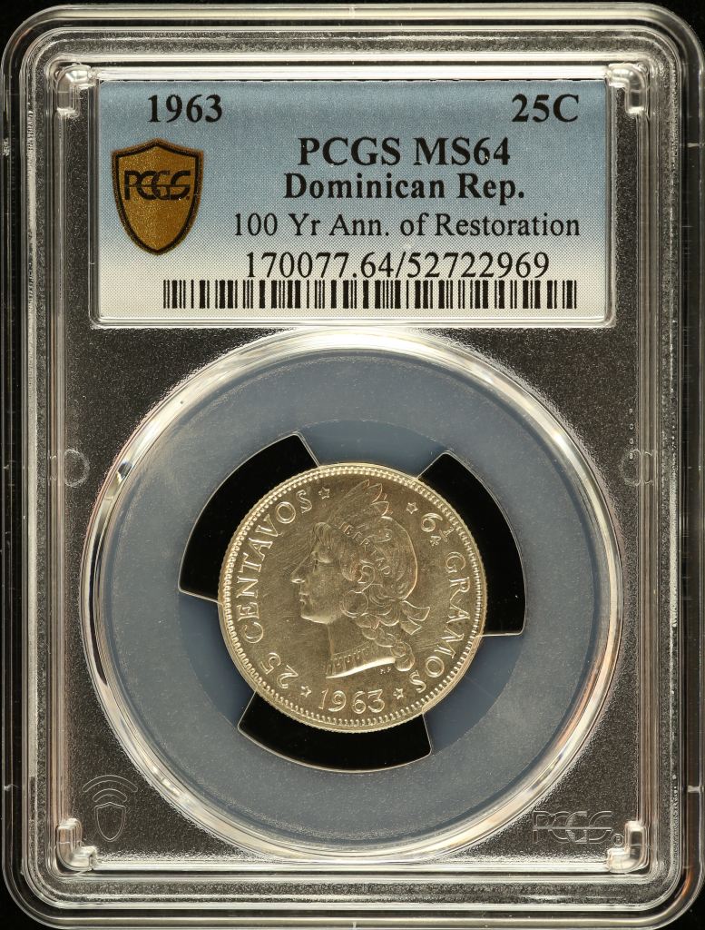 Dominican Republic 25 Centavos 1963 PCGS MS64 0151125