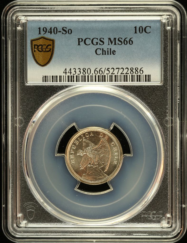 Chile 10 Centavo 1940 So PCGS MS66 0151099