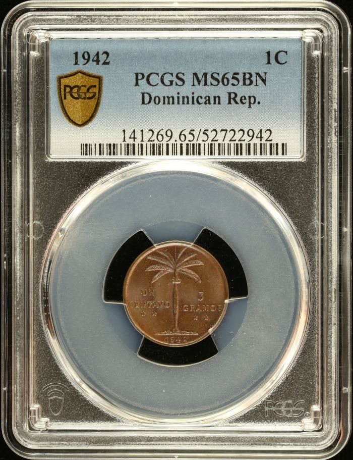 Dominican Republic Centavo 1942 PCGS MS65BN 0151033Dominican Republic Centavo 1942 PCGS MS65BN 0151033