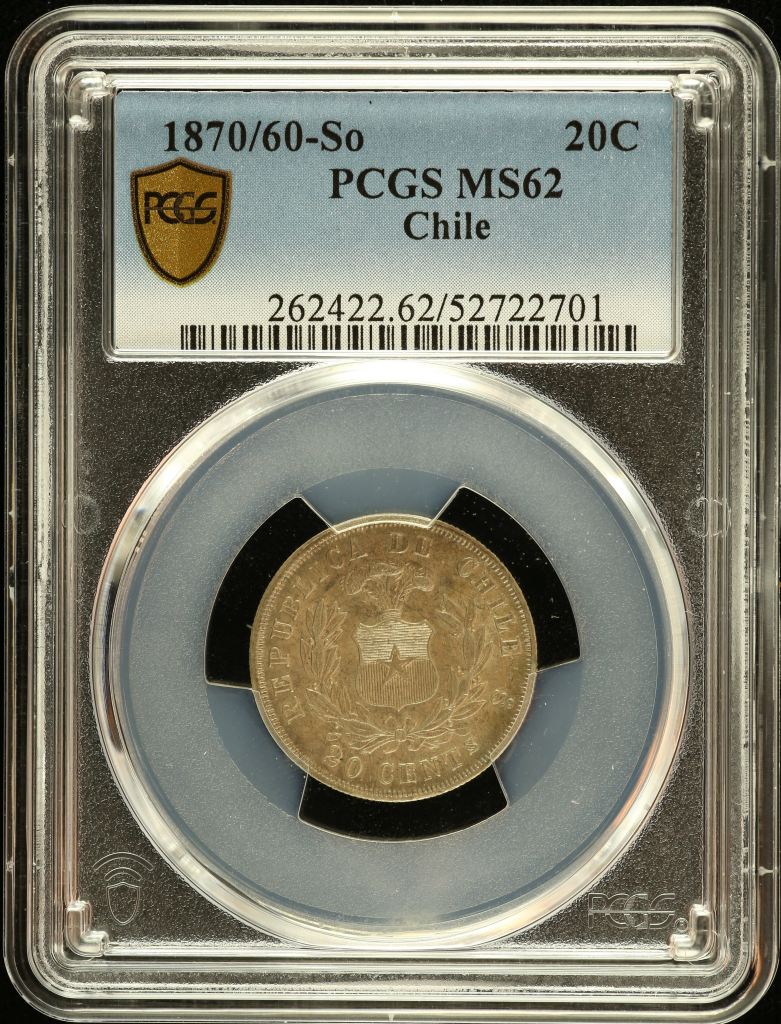 Chile 20 Centavo 1870/60 So PCGS MS62 0151100