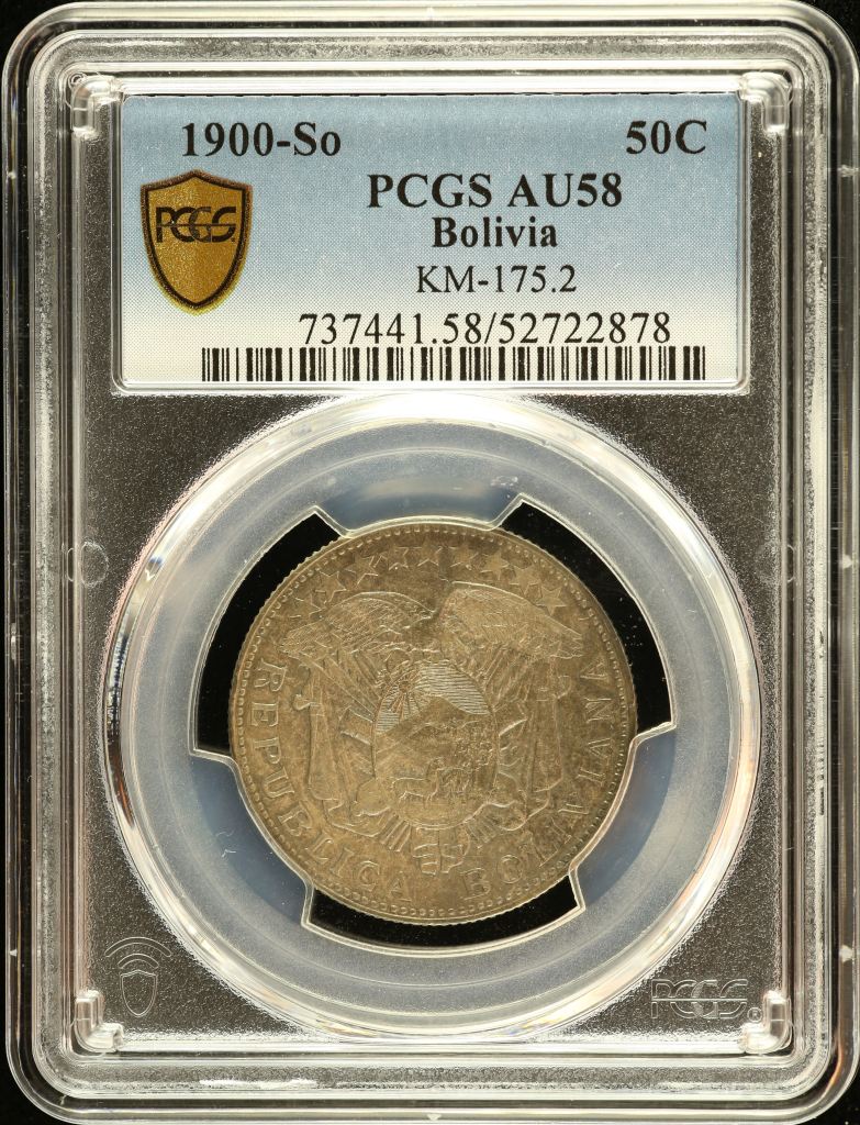 Bolivia 50 Centavo 1900 So PCGS AU58 KM-175.2 0151193