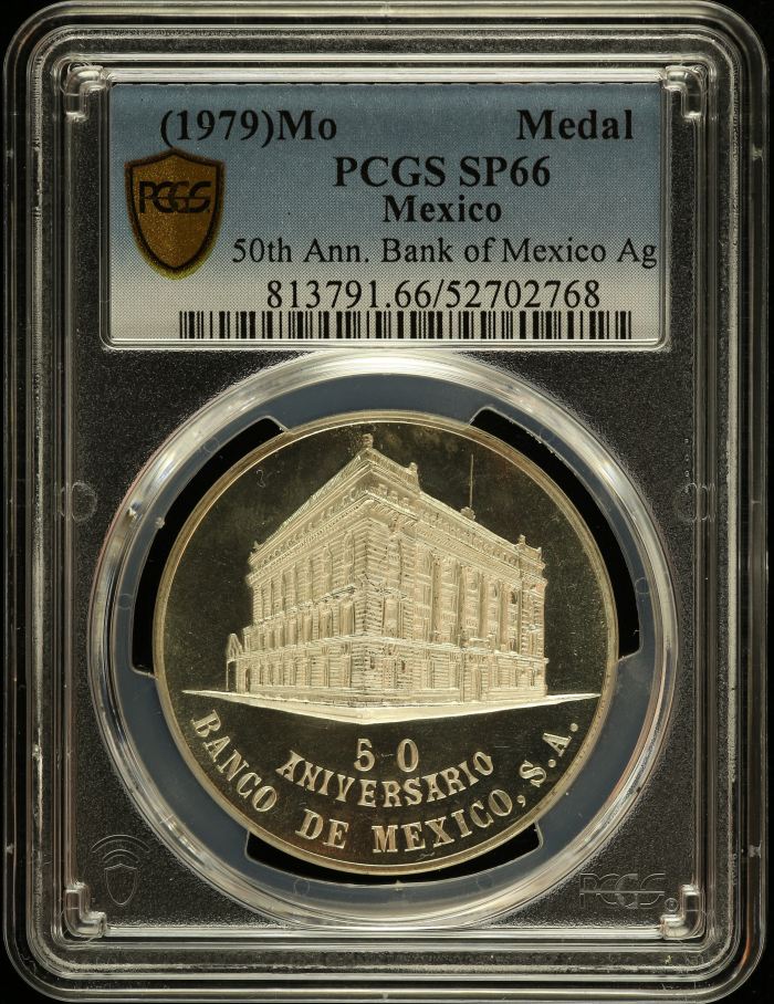 Medals & Tokens 50th Anniversary Bank of Mexico Silver Medal (1979) Mo PCGS SP66 0150785Medals & Tokens 50th Anniversary Bank of Mexico Silver Medal (1979) Mo PCGS SP66 0150785