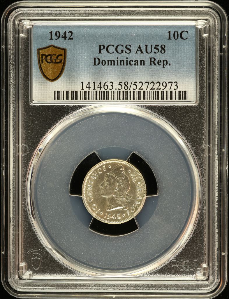 Dominican Republic 10 Centavo 1942 PCGS AU58 0151128