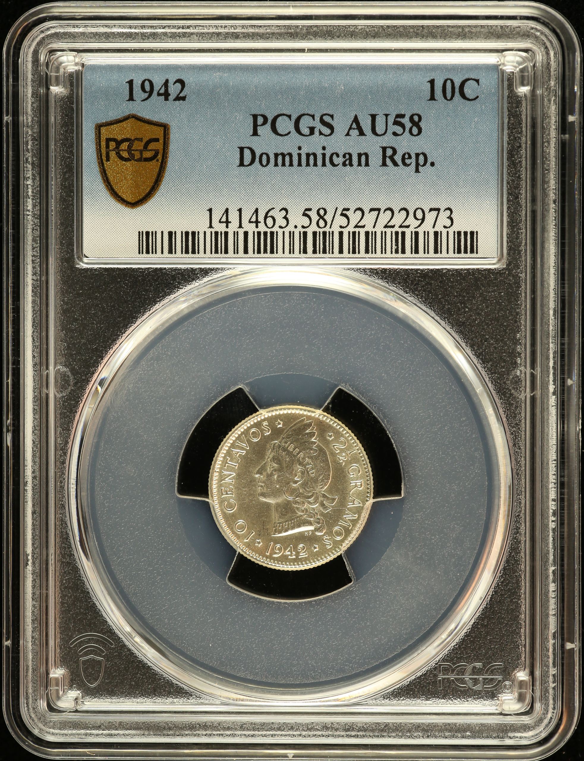 Dominican Republic 10 Centavo 1942 PCGS AU58 0151128