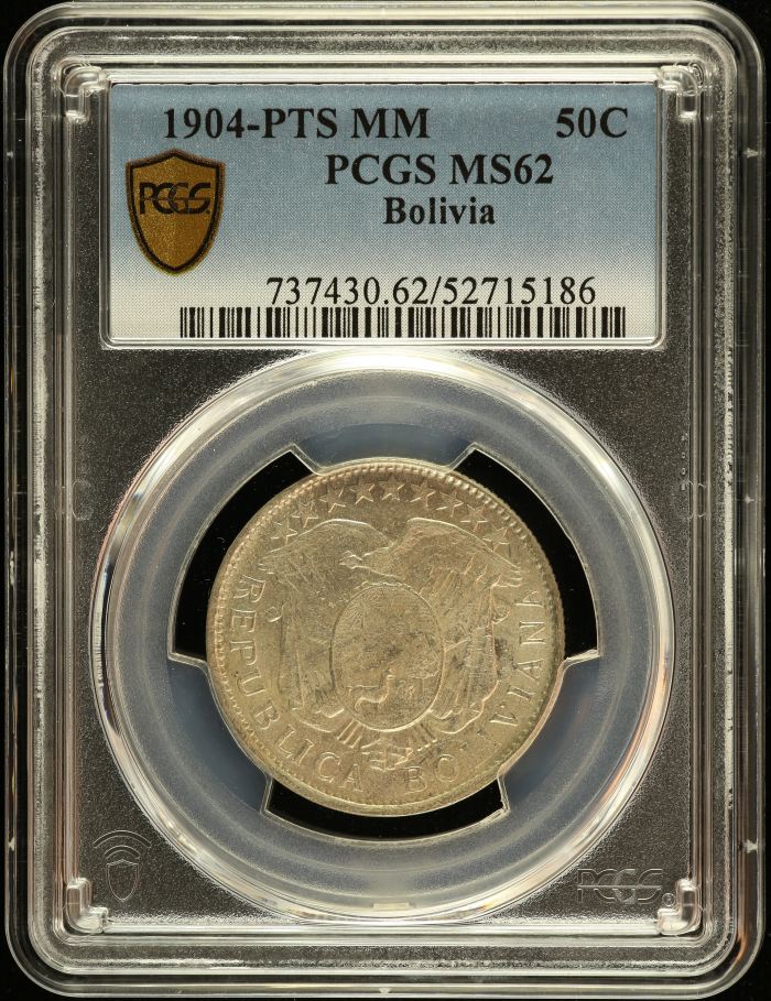Bolivia 50 Centavo 1904 Pts MM PCGS MS62 0151195Bolivia 50 Centavo 1904 Pts MM PCGS MS62 0151195
