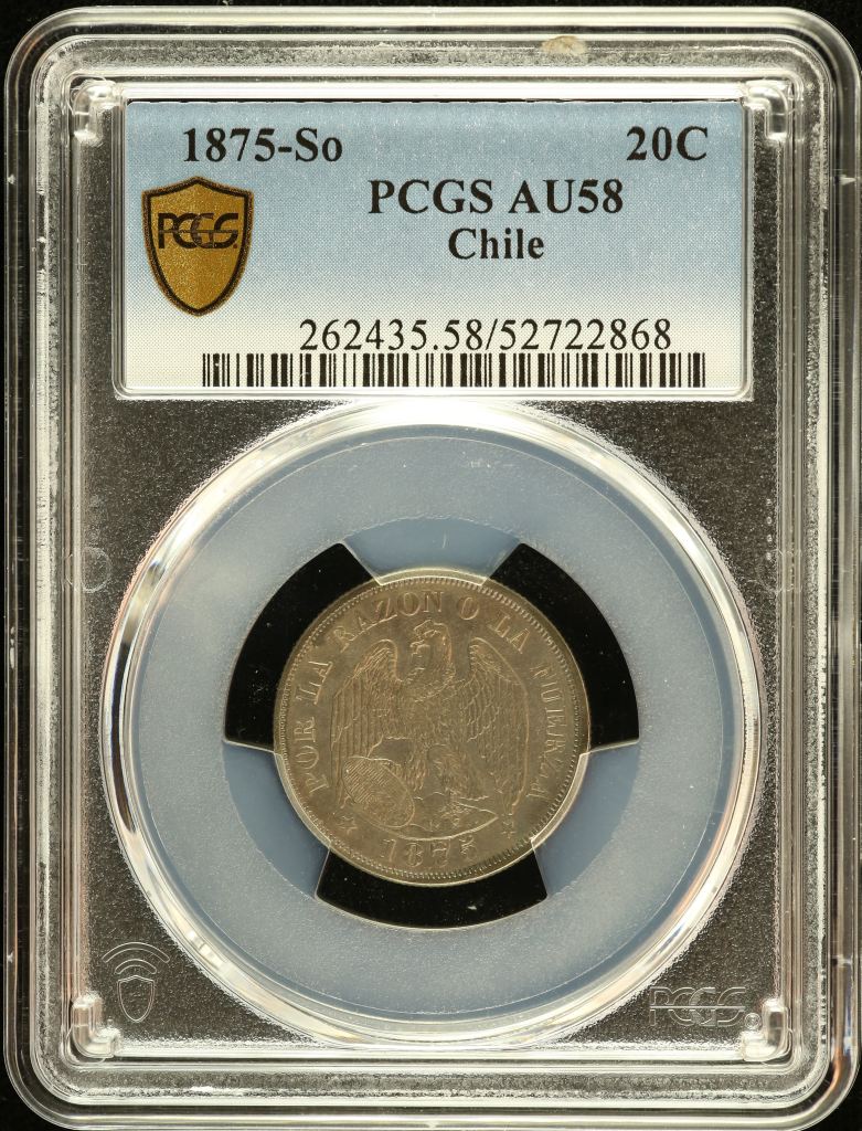 Chile 20 Centavo 1875 So PCGS AU58 0151103
