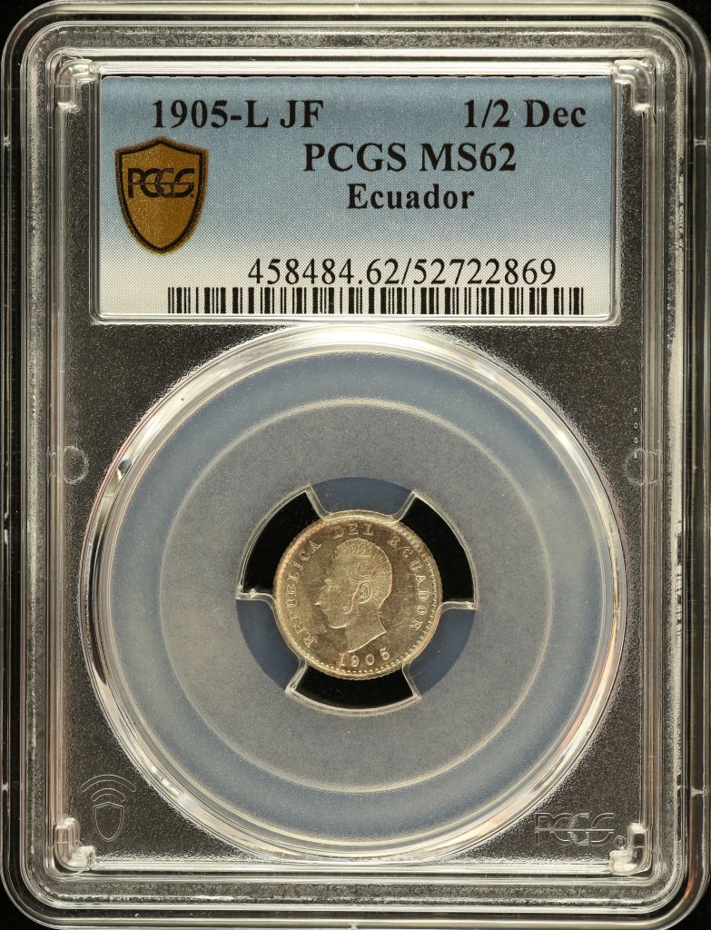 Ecuador 1/2 Decimo 1905 L JF PCGS MS62 0151130
