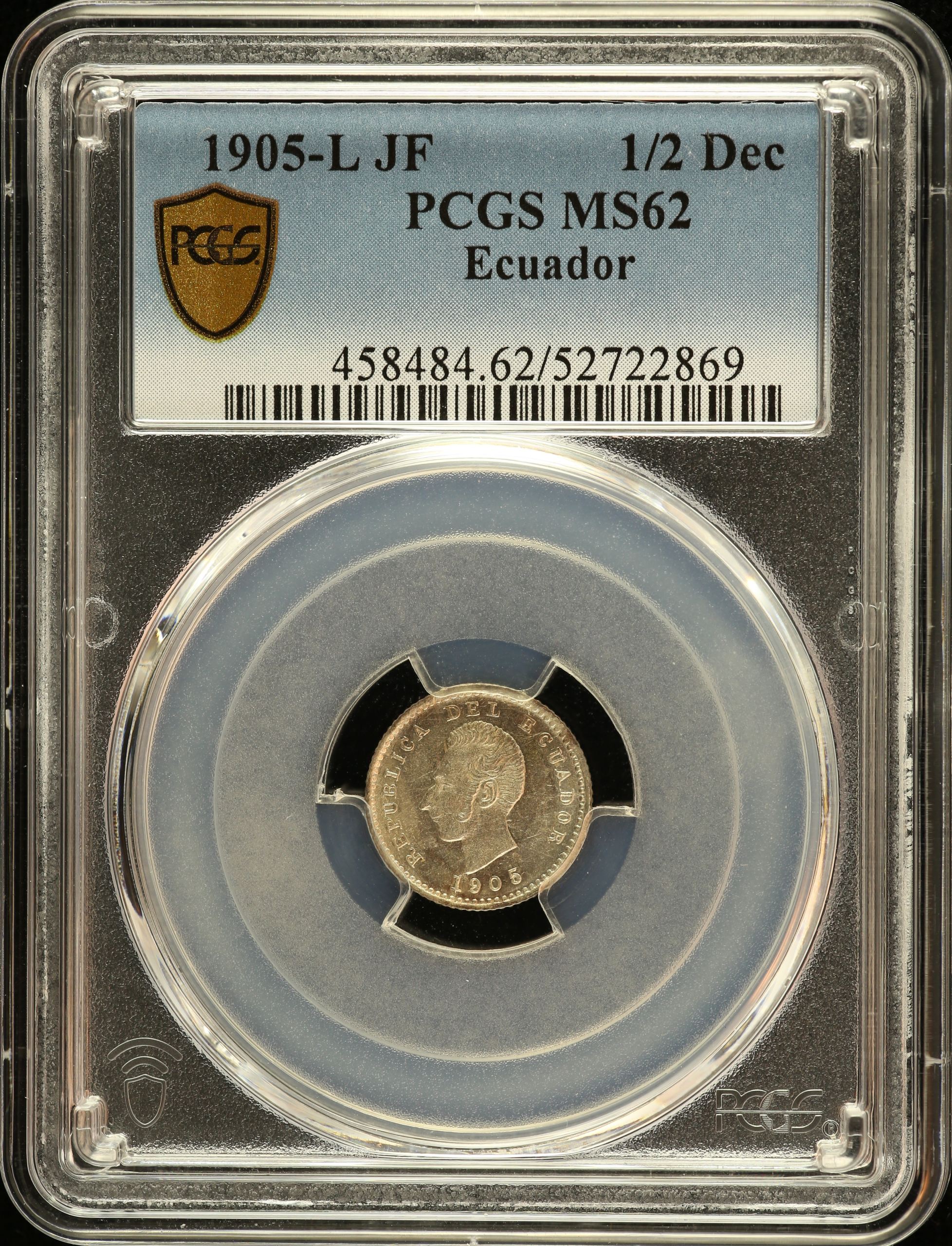 Ecuador 1/2 Decimo 1905 L JF PCGS MS62 0151130