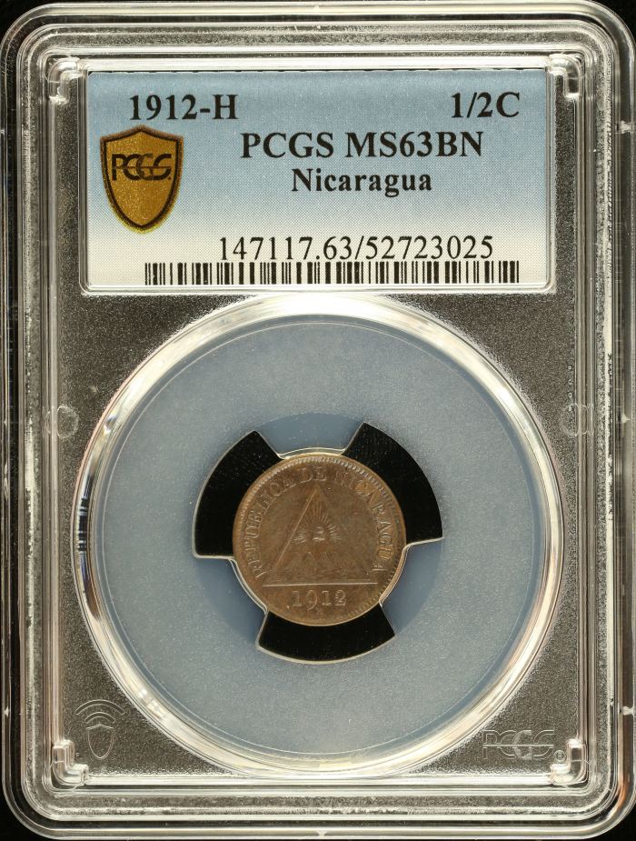 Nicaragua 1/2 Centavo 1912 H PCGS MS63BN 0151037Nicaragua 1/2 Centavo 1912 H PCGS MS63BN 0151037