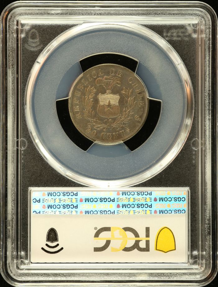 Chile 20 Centavo 1875 So PCGS AU58 0151103Chile 20 Centavo 1875 So PCGS AU58 0151103 - Image 2