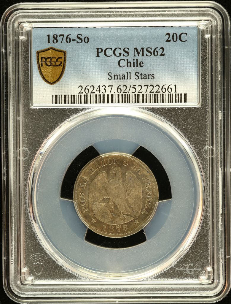 Chile 20 Centavo 1876 So PCGS MS62 0151104