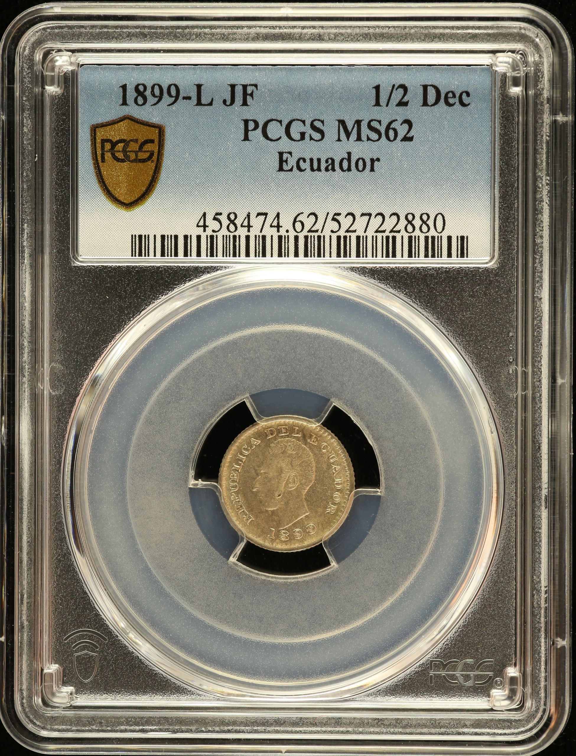 Ecuador 1/2 Decimo 1899 L JF PCGS MS62 0151131