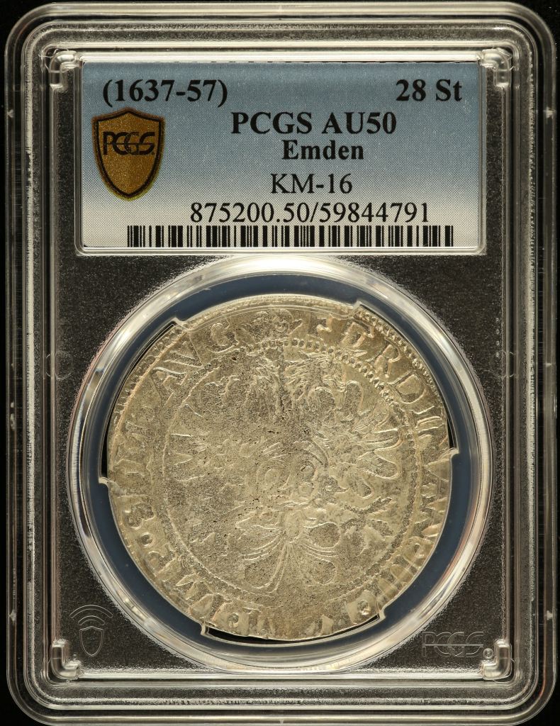 Germany 28 Stuivers (1637-57) Emden KM-16 PCGS AU50 0151559