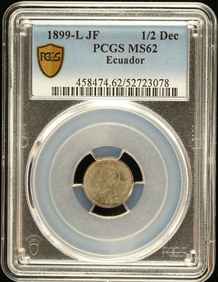Ecuador 1/2 Decimo 1899 L JF PCGS MS62 0151132Ecuador 1/2 Decimo 1899 L JF PCGS MS62 0151132