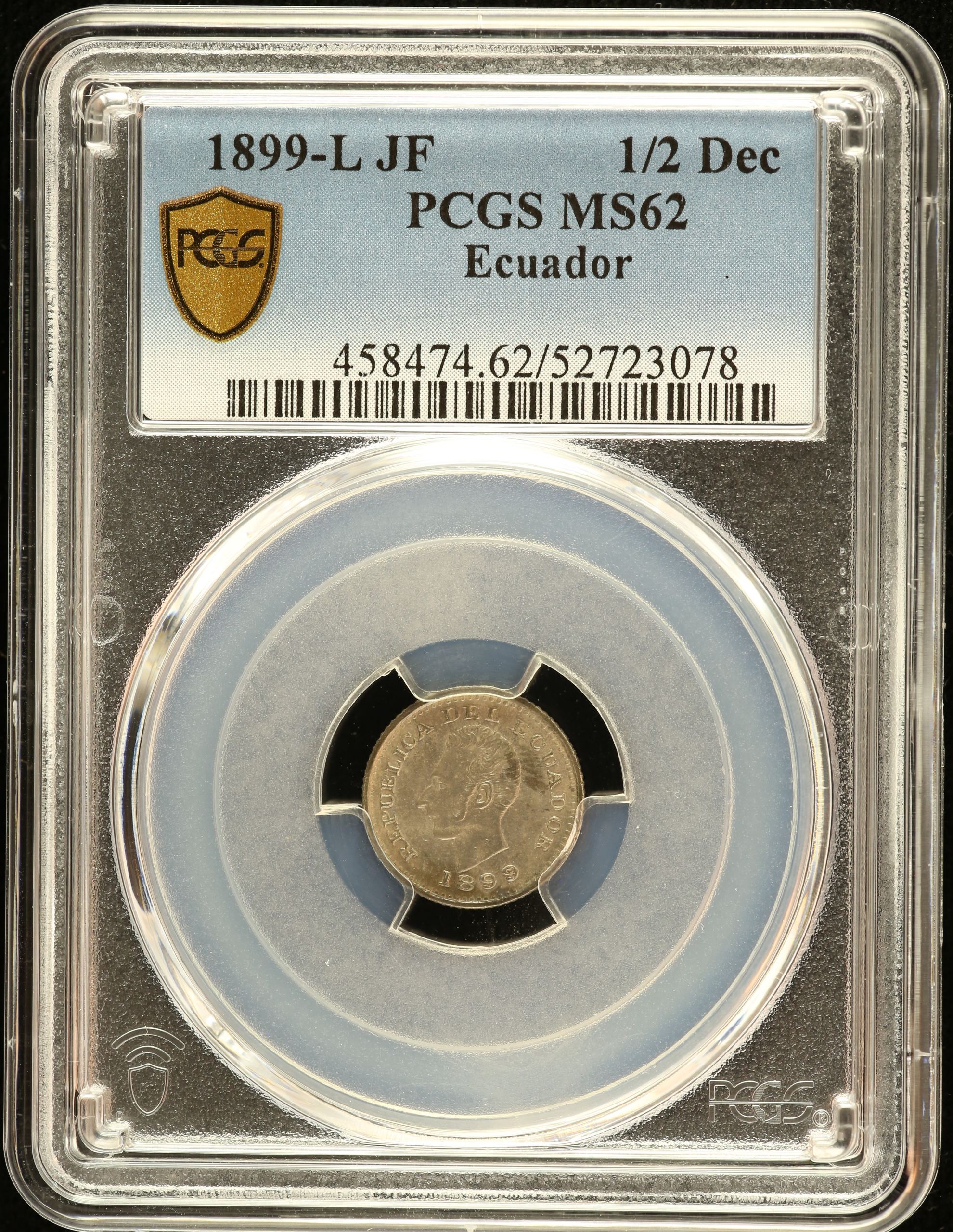 Ecuador 1/2 Decimo 1899 L JF PCGS MS62 0151132