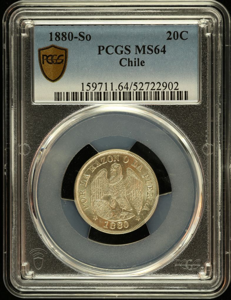 Chile 20 Centavo 1880 So PCGS MS64 0151106