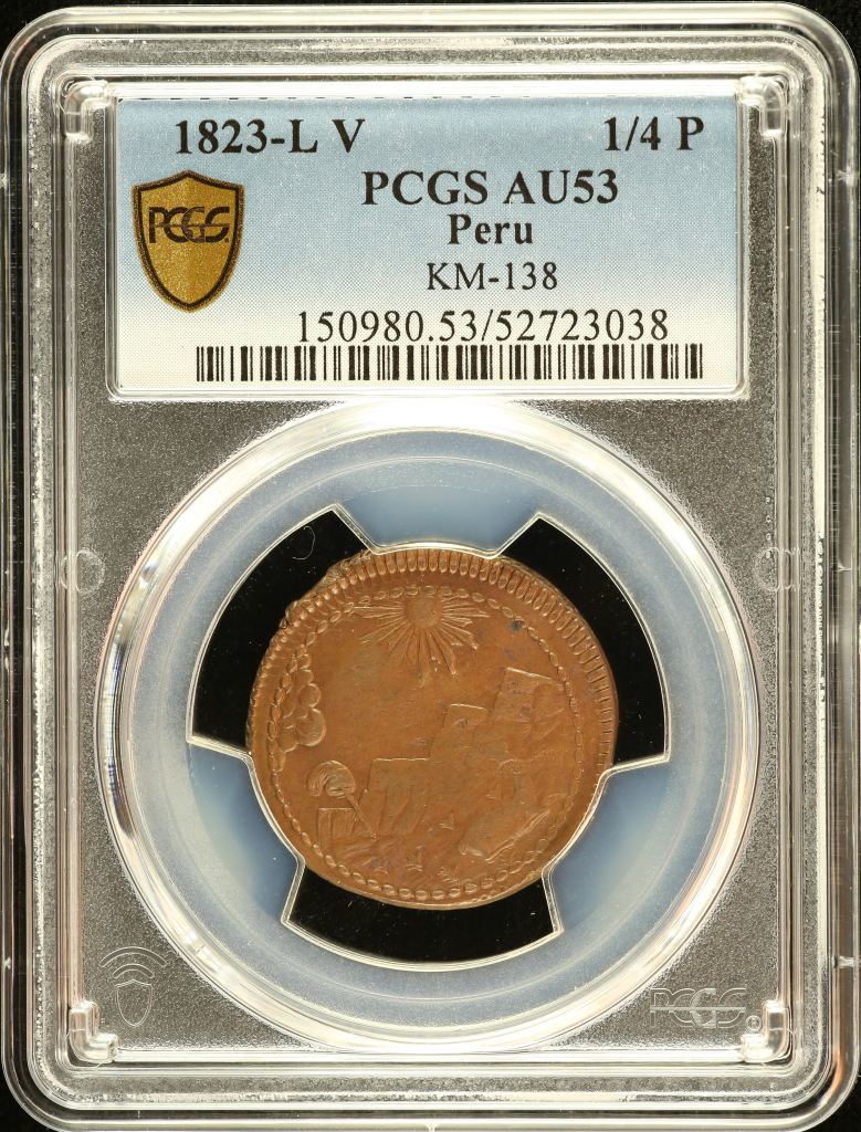Peru 1/4 Peso 1823 L V KM-138 PCGS AU53 0151199