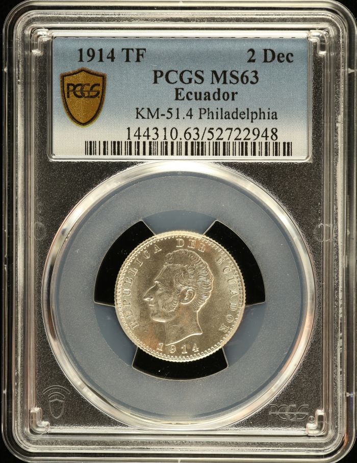Ecuador 2 Decimo 1914 TF KM-51.4 PCGS MS63 0151133Ecuador 2 Decimo 1914 TF KM-51.4 PCGS MS63 0151133
