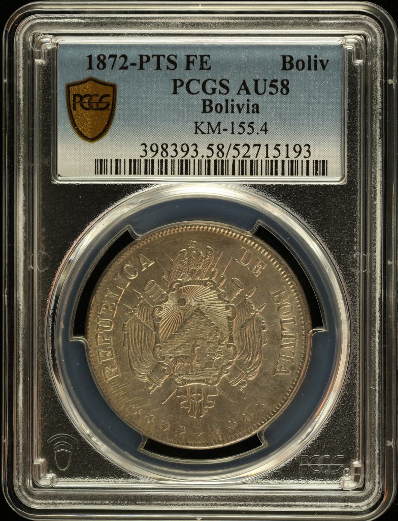 Bolivia Boliviano 1872 Pts FE KM-155.4 PCGS AU58 0151040