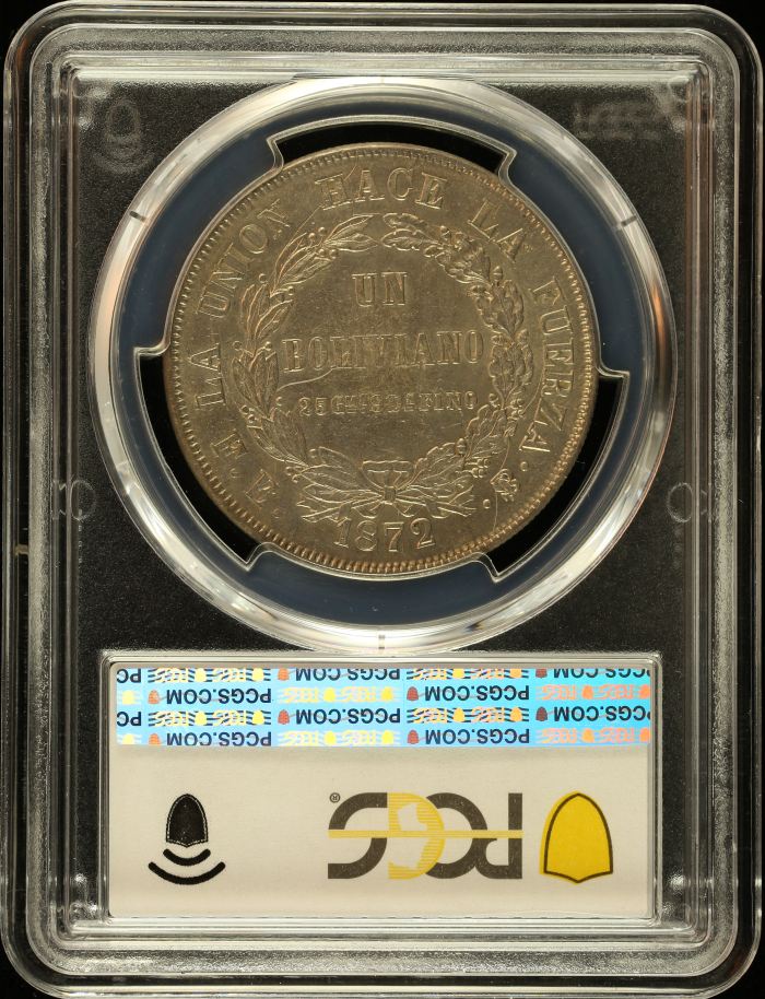Bolivia Boliviano 1872 Pts FE KM-155.4 PCGS AU58 0151040Bolivia Boliviano 1872 Pts FE KM-155.4 PCGS AU58 0151040 - Image 2