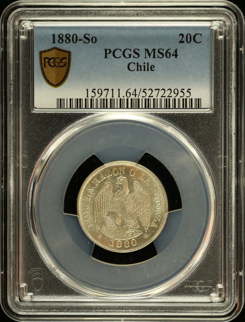 Chile 20 Centavo 1880 So PCGS MS64 0151107