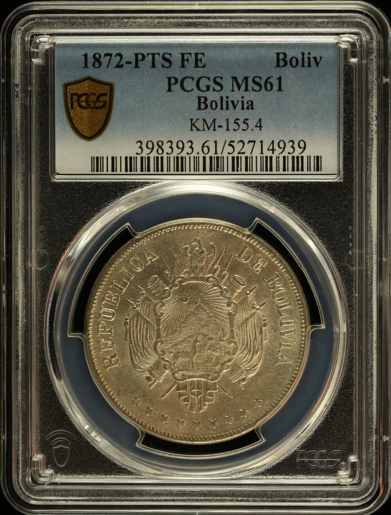 Bolivia Boliviano 1872 Pts FE KM-155.4 PCGS MS61 0151041