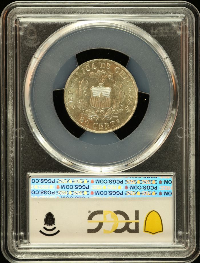 Chile 20 Centavo 1880 So PCGS MS64 0151107Chile 20 Centavo 1880 So PCGS MS64 0151107 - Image 2