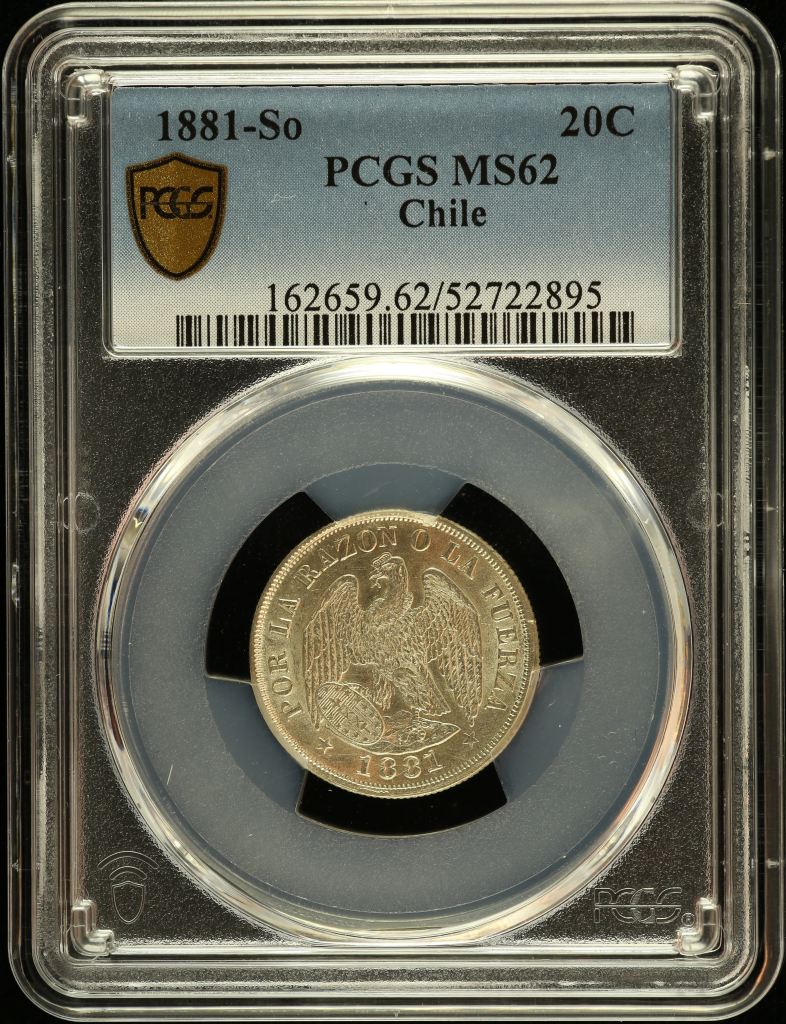 Chile 20 Centavo 1881 So PCGS MS62 0151108