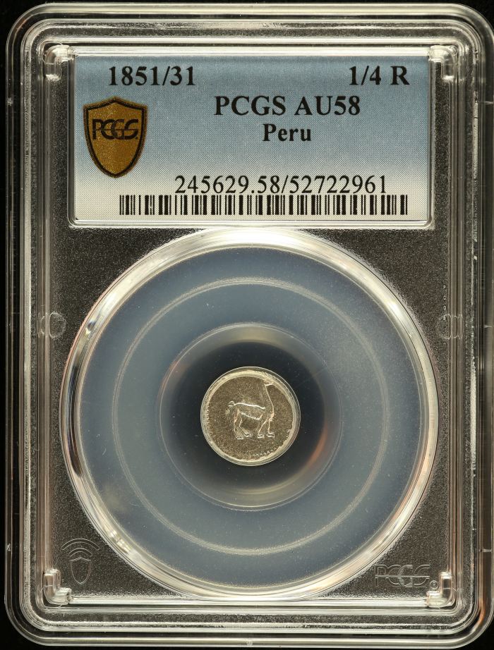 Peru 1/4 Real 1851/31 PCGS AU58 0151201Peru 1/4 Real 1851/31 PCGS AU58 0151201