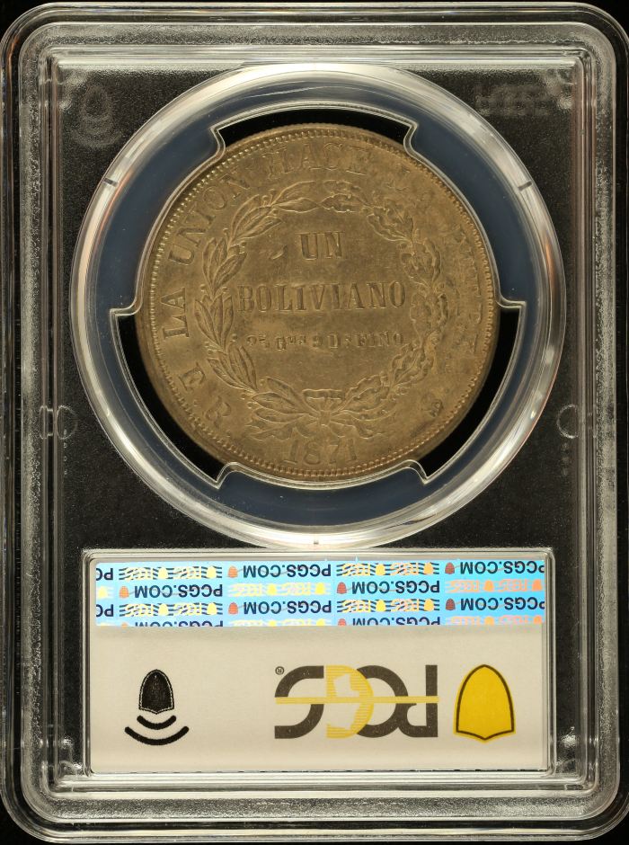 Bolivia Boliviano 1871 Pts ER KM-155.3 PCGS AU58 0151042Bolivia Boliviano 1871 Pts ER KM-155.3 PCGS AU58 0151042 - Image 2