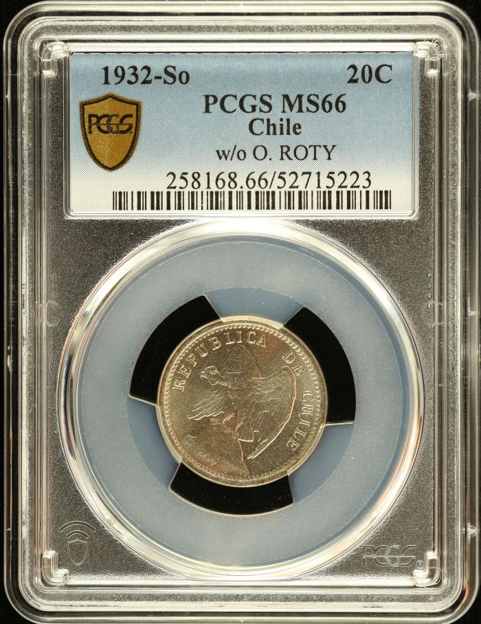 Chile 20 Centavo 1932 So PCGS MS66 0151109Chile 20 Centavo 1932 So PCGS MS66 0151109