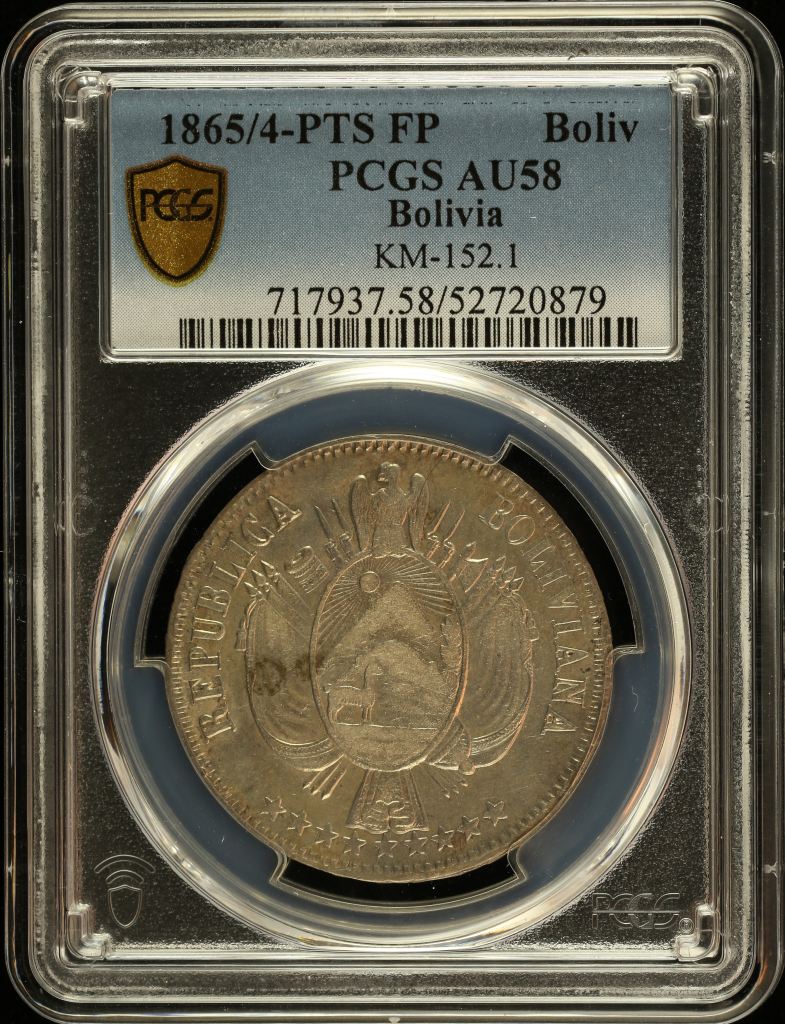 Bolivia Boliviano 1865/4 Pts FP KM-152.1 PCGS AU58 0151043